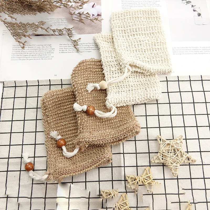 Bulk Wholesale Natural Sisal Soap Jute Exfoliating Hemp Hand Cotton Mesh Soap Travel Packaging Pouch Saver Refill Bag For Soap