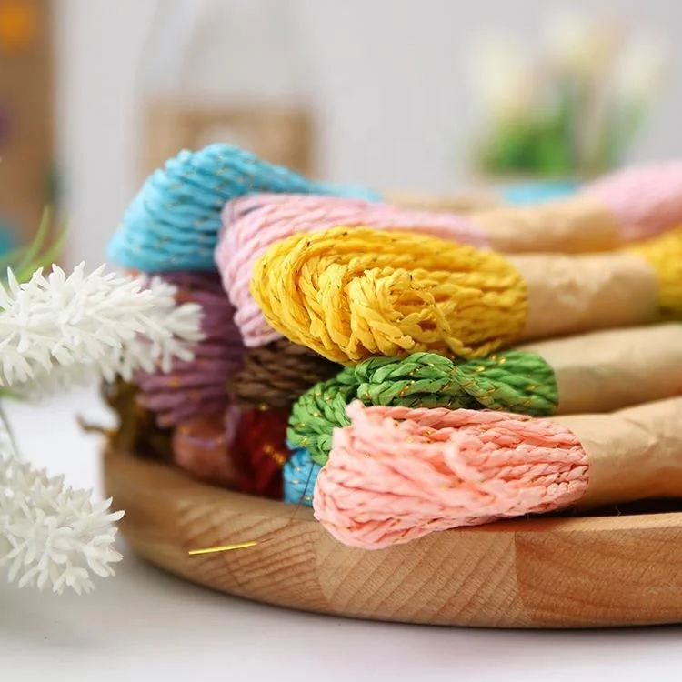 
12 Bundles 10M Colorful Raffia Stripes Paper String with Gold Wire DIY Craft Decorating Tool 