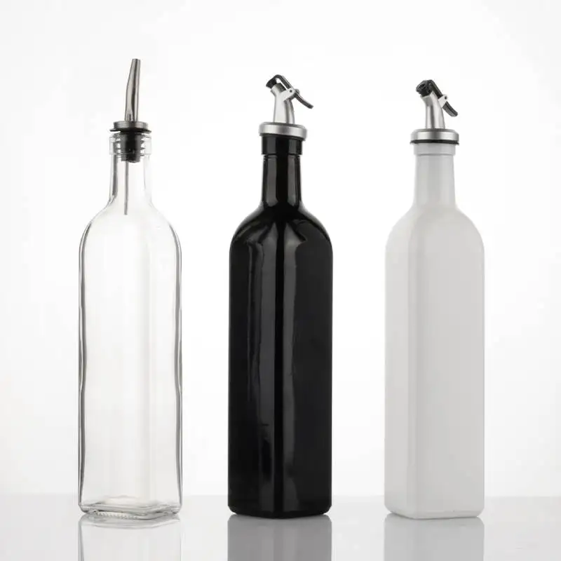 Kitchen Oil Bottle 100ml 200ml 500ml 750ml Green Square Round Marasca Edible Cooking Olive Oil Glass Bottle for Vinegar