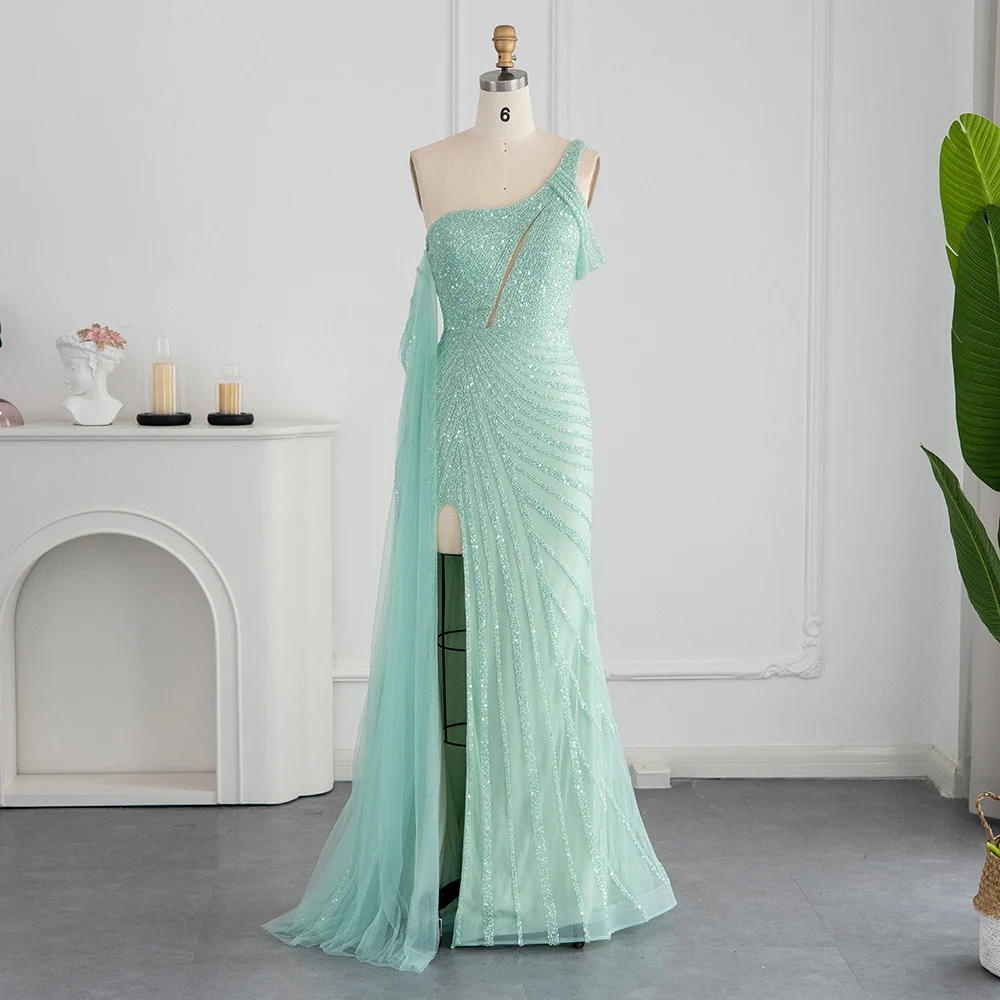 LSCZ98 Elegant Lace Evening Maxi Dress Chiffon Party Wear Fashion One Shoulder Evening Gown