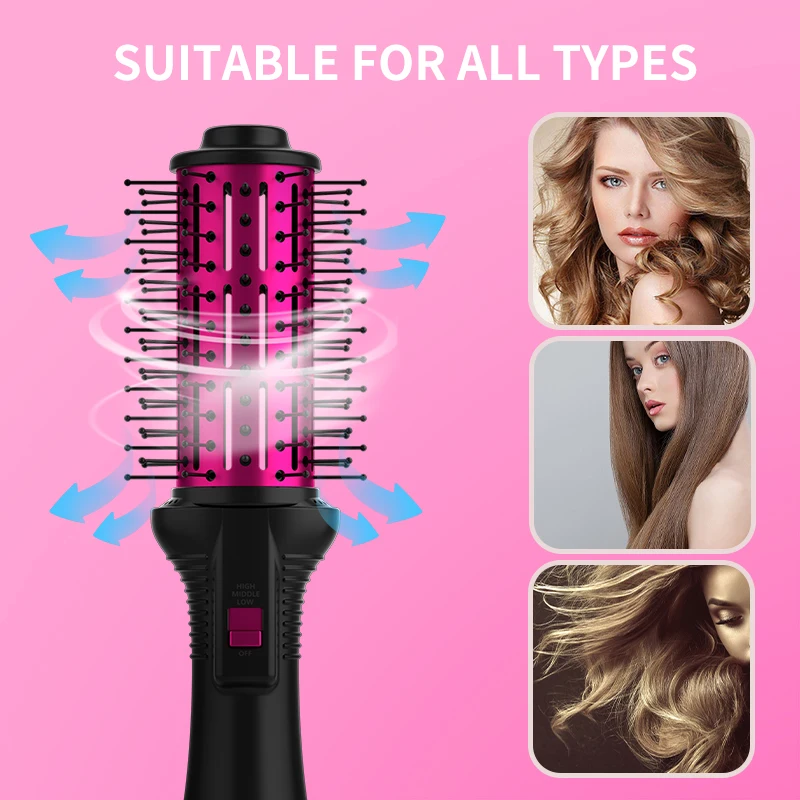Single/Dual Votage Factory Price 3-in-1 Professional Round One Step Electric Hair Rotating Portable Blow Salon Dryer Comb Brush