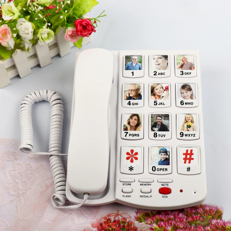 SOS Telephone Big Button Landline, Fixed Corded Phone with Caller ID Flash  Function  Landline for Elderly