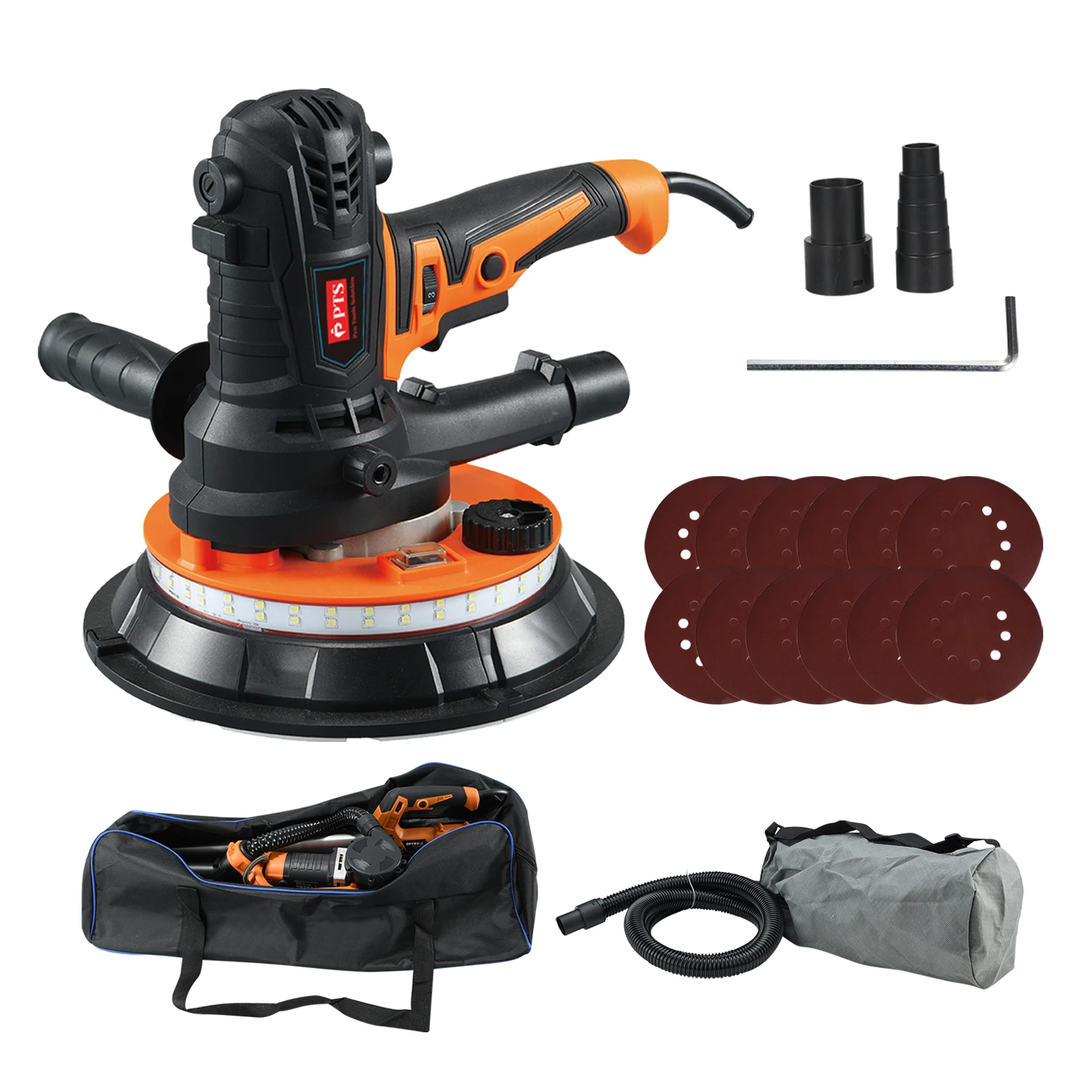 Handheld Electric Circular Drywall Sander Machine - Power Tools with Dust Collector Bag and Vacuum Attachment