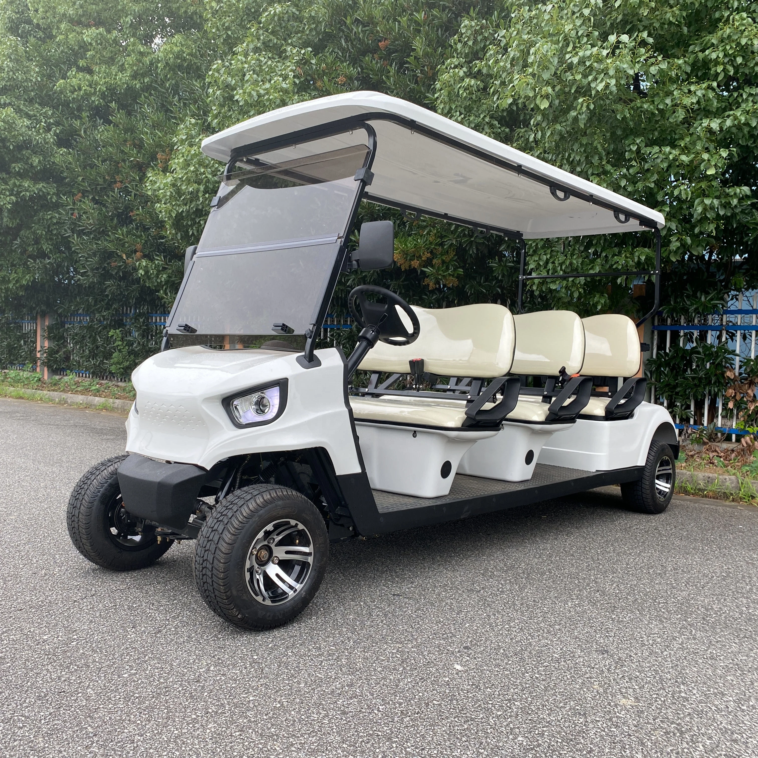 Pearl white 6 seats electric golf cart 5kw with folding windshield