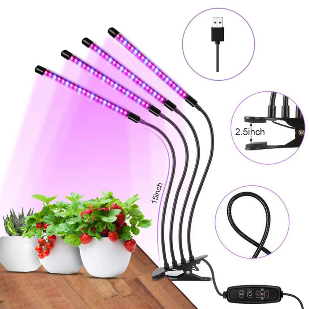 Amazon Hot Deals 4 Head Grow Light 80leds 40w 3H 9H 12H Timer Desk Plant Light Adjustable Full Spectrum For Greenhouses Flowers