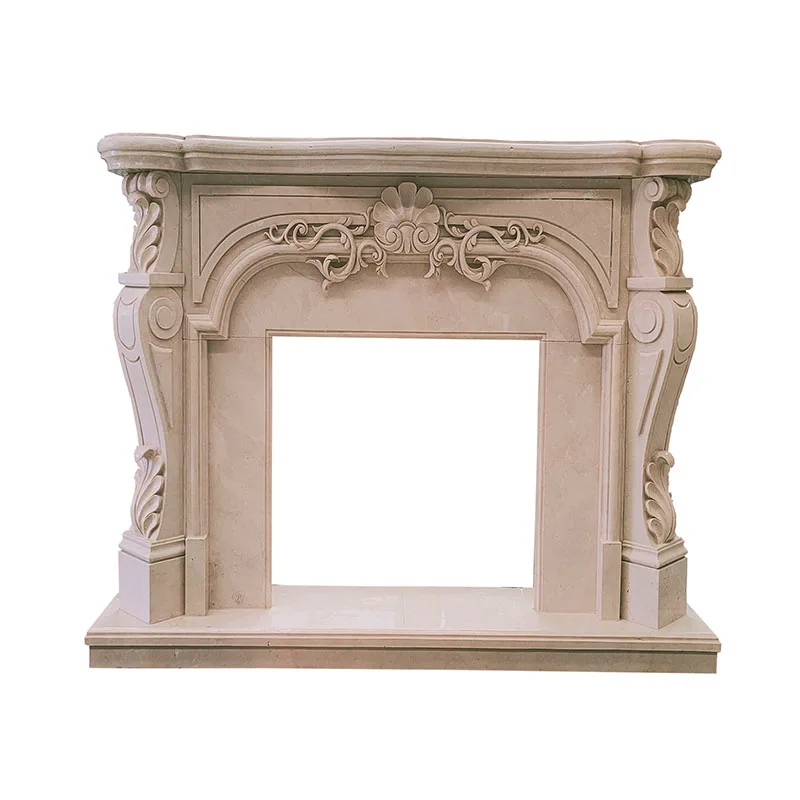 Hot Sale White Beige Marble Granite Fireplace Surround With Flower Decoration