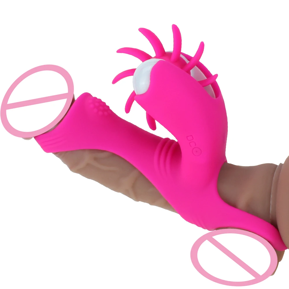 Free Custom Box - Oral Adult Products Penis Ring Vibrator Rotation Tongue Licking Clitoris Stimulator Male Silicone Cock Rings