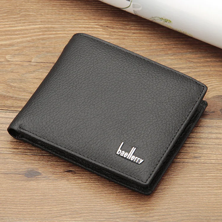 Custom Brown Low Price Small Slim Luxury Short Fashion Genuine Leather Wallet Men Bifold