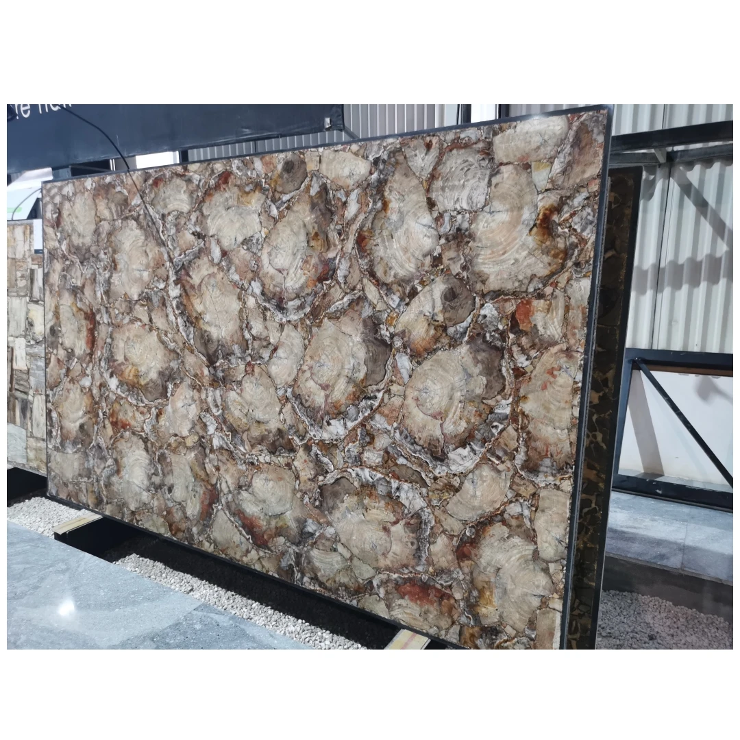 Precious Composited Semiprecious Stone Fossil Petrified Wood Agate Slab For Backlit Wall Panel
