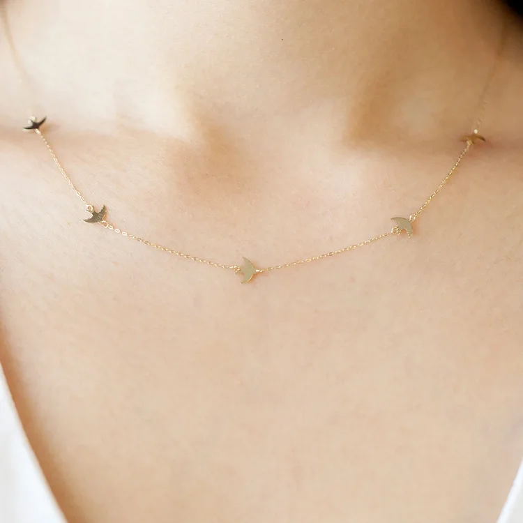 Cute station necklace for girls women accessories 14k gold sterling silver stacking love birds necklace