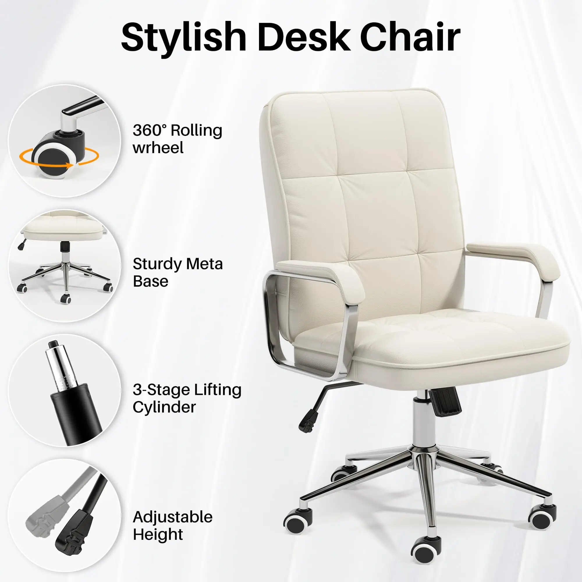 Brazil Leather Large Fabric Revolving Home Office Wheels Padded Arms Soft Leather Adjustable Computer Desk Swivel Chair