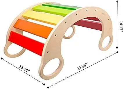 Wholesale Eco-friendly Rainbow Bridge Rocker Board Climber Rocking Chair Kids Climbing Toys Wooden Baby Chair
