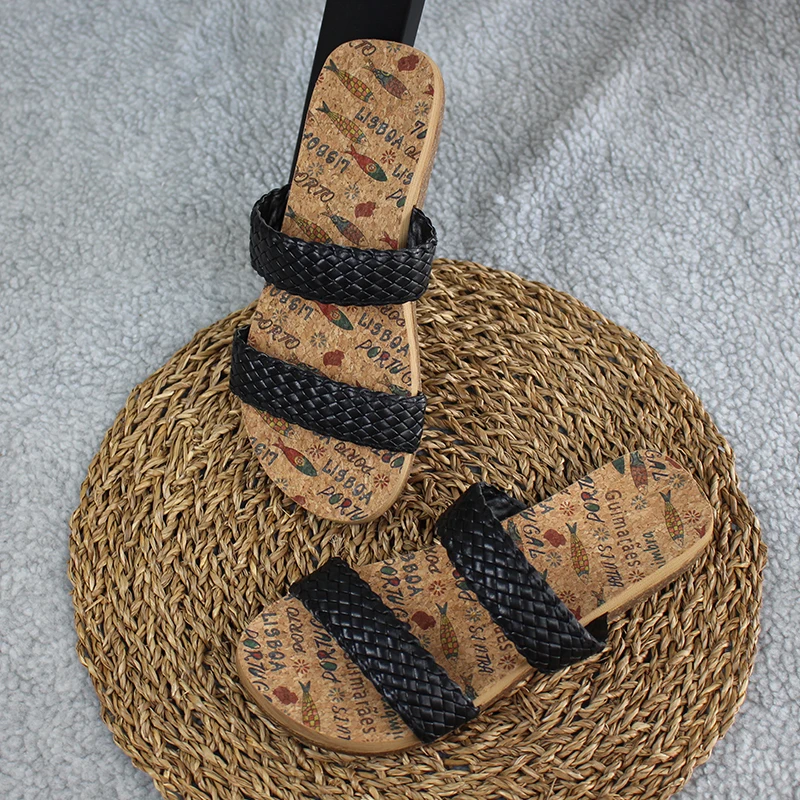Manufacturer Hot Sale Ladies Women Flip Flop Slippers Women cork thong flip flop braided PU sandal with natural cork outsole