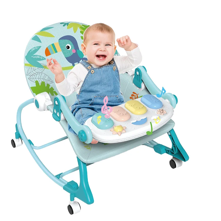 Multifunctional Newborn Baby Lounge Chair Puzzle Music Lighting Sliding Piano Rocking for Soothing Bouncers & Jumpers Plastic