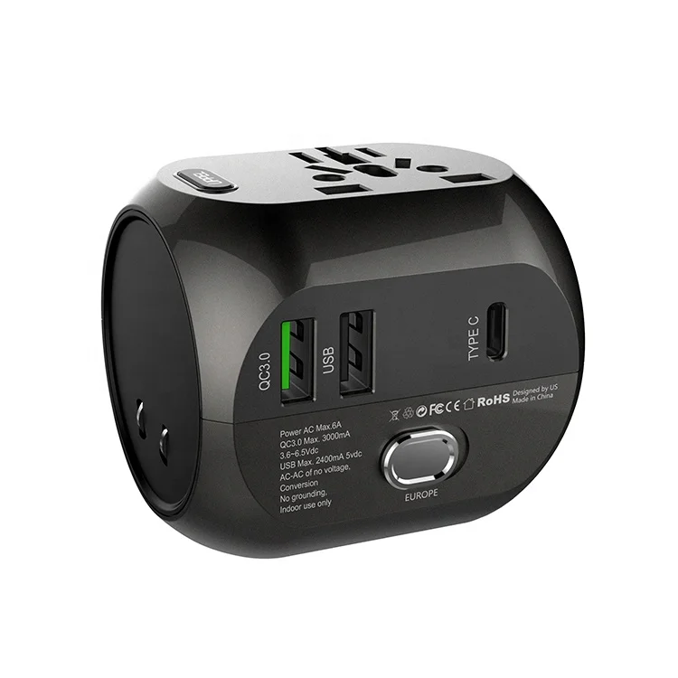 
 Многофункциональный Международный usb-адаптер SUNLINE QC3.0 + usb + type c, универсальное зарядное устройство для быстрой зарядки, дорожный адаптер, портативное зарядное устройство  