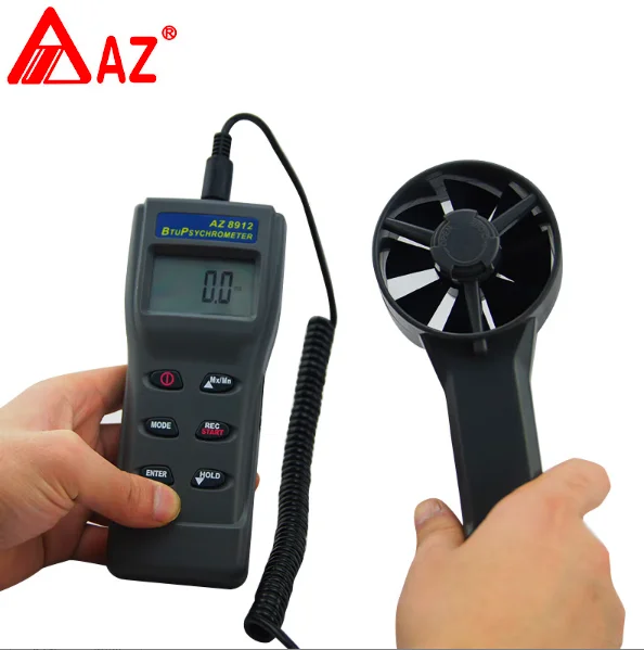 AZ8912 Anemometer Wind Speed Meter Portable Remote Fan BTU Air Flow Meter with Humidity