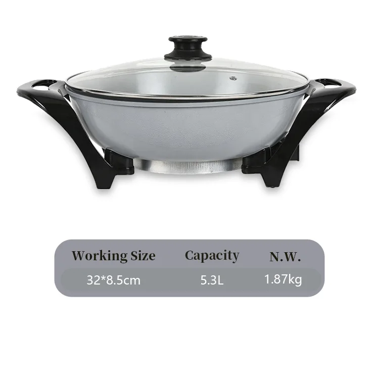 Round Non Stick Coating Smokeless Electric Skillets Cooking Hot Pot Boil Fry Stew Multi-Functional Kitchen Utensils