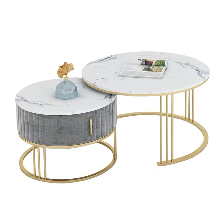 New stainless steel golden coffee table living room furniture Italian luxury design marble top coffee table