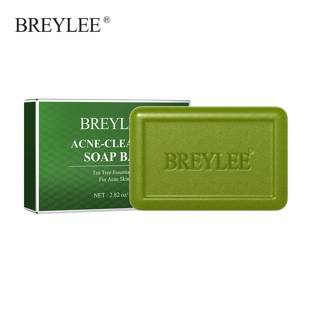 BREYLEE Organic Acne Treatment Tea Tree Soap Handmade Pimples Bar Oil Control Cleans Face Body Skin Care Bath