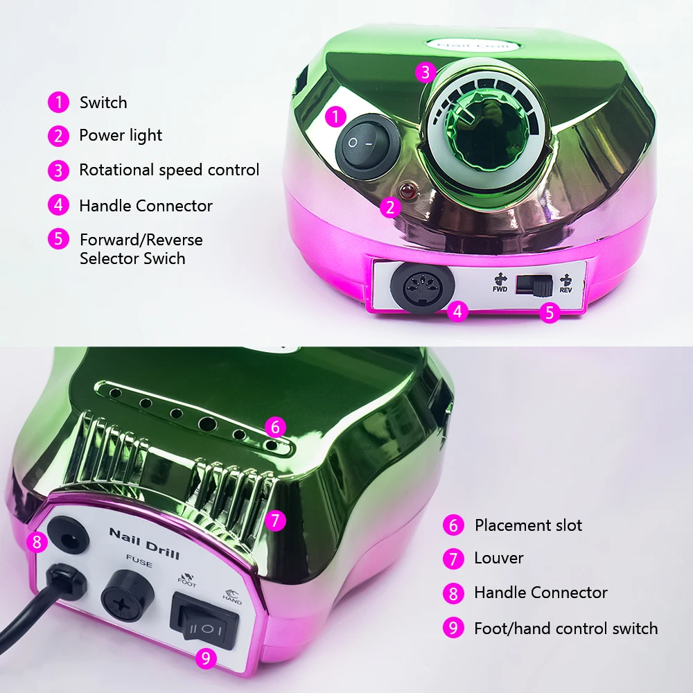 Electric Nail Drill Manicure File Drill Nails Polisher High Quality 65W 35000RPM High Speed Nail drill  ROHS CE 12pcs