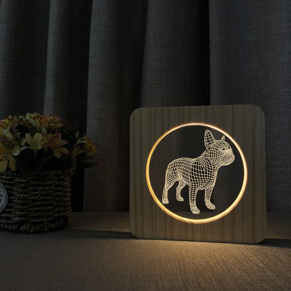 Animal 3D acrylic small night light wood