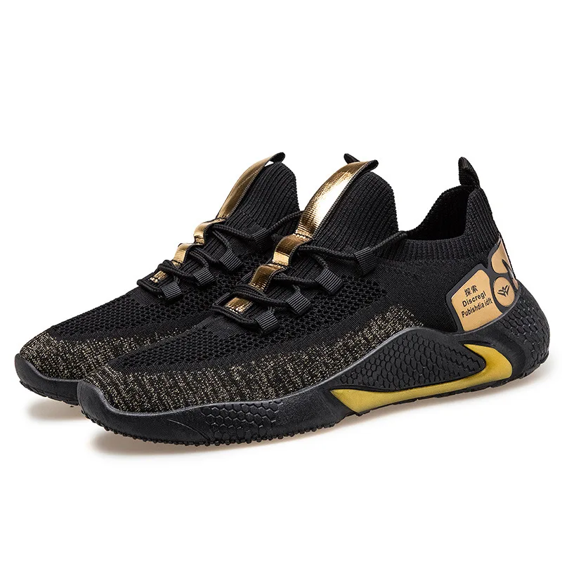 Wholesale new custom designer fashion black autumn breathable mesh gold casual sports running sneakers shoes for mens