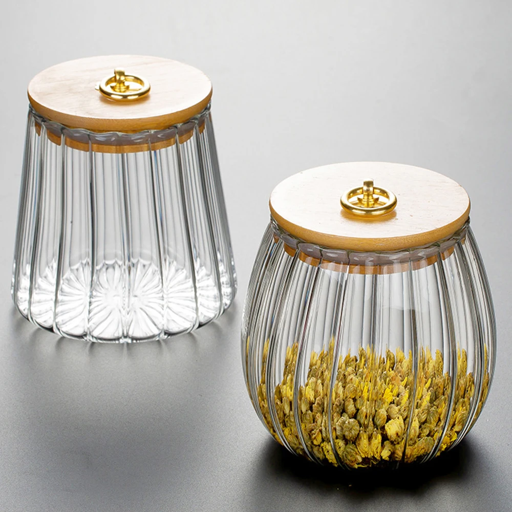 Small Hammer Food Container Glass Jars  With Bamboo Lids Kitchenware Glass Storage Jar