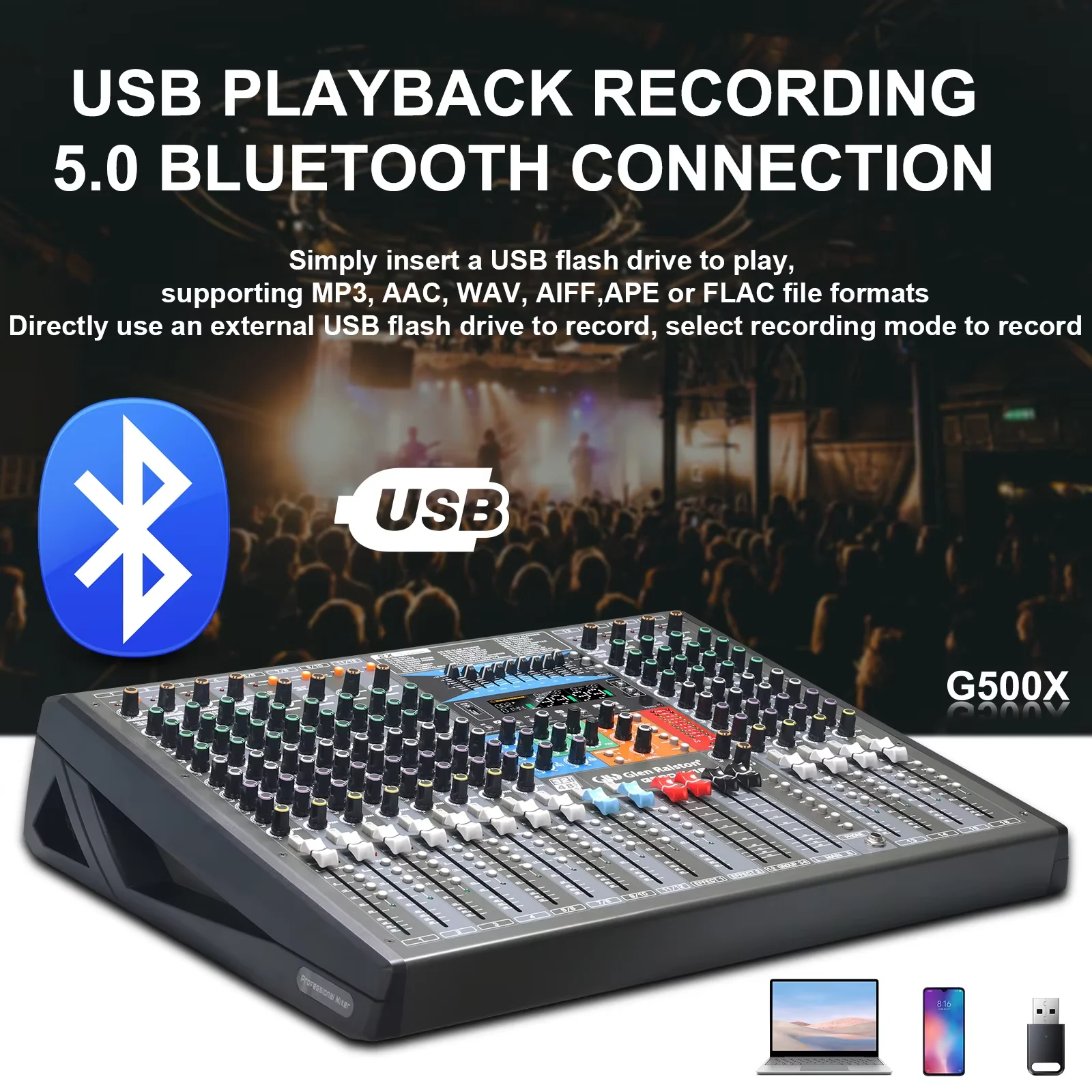G500X-24 высококачественный 24-канальный двойной 99DSP/Bluetooth/USB аудио эхо звуковая консоль USB цифровая микшерная