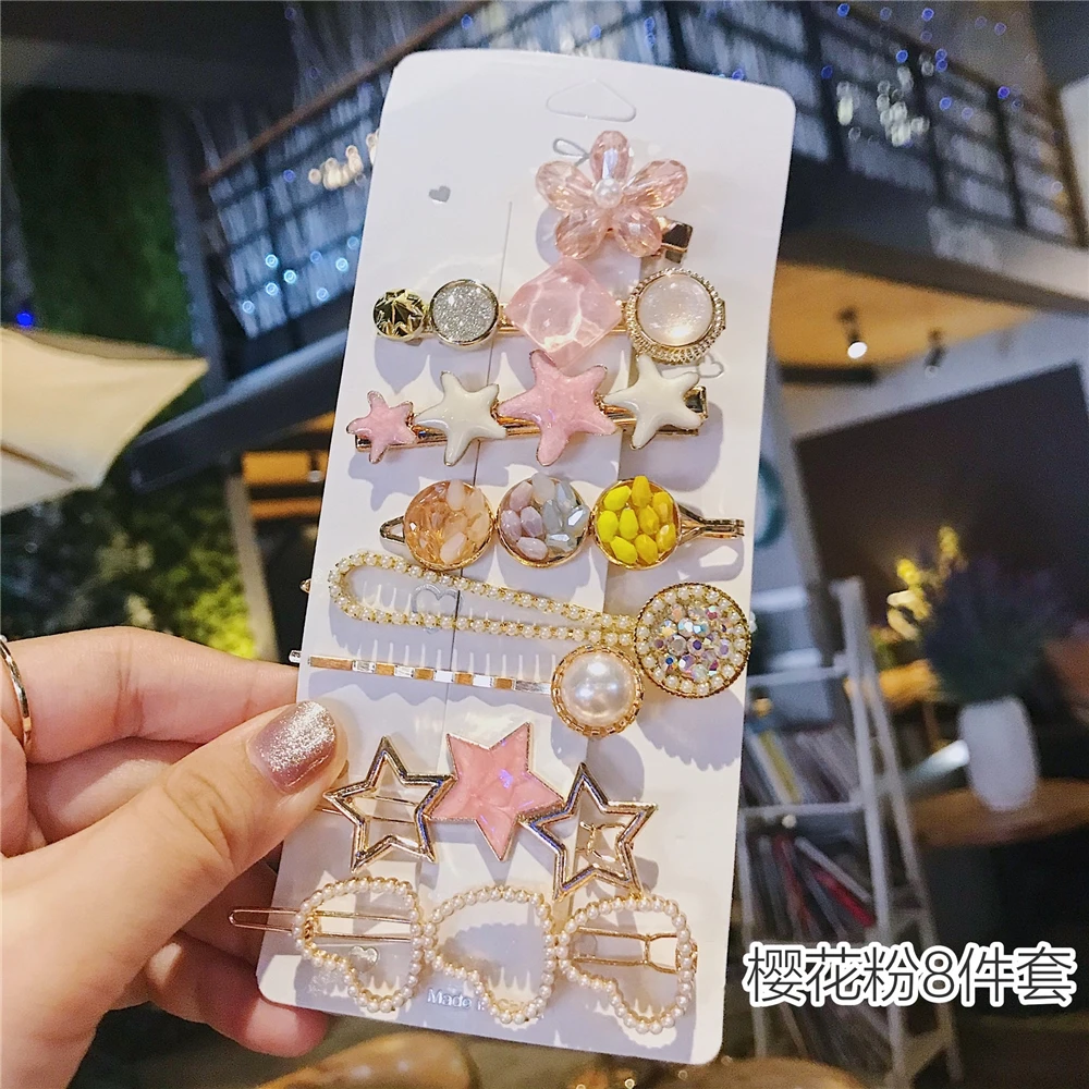 Purple starfish barrettes 8pcs set mermaid Pearl edge clip exquisite rhinestone headwear styling tools pins for girls gift