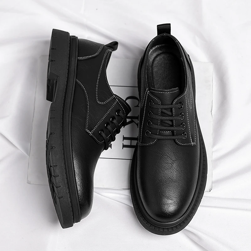 Custom Manufacturer Low Top Thick Sole Genuine Leather Cowhide Upper Plus Size Business Dress Shoes for Men