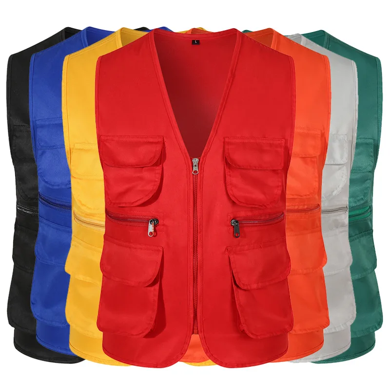 Nuoxin popular custom printing logo 100% Polyester outdoor vest multi -pocket work service vest