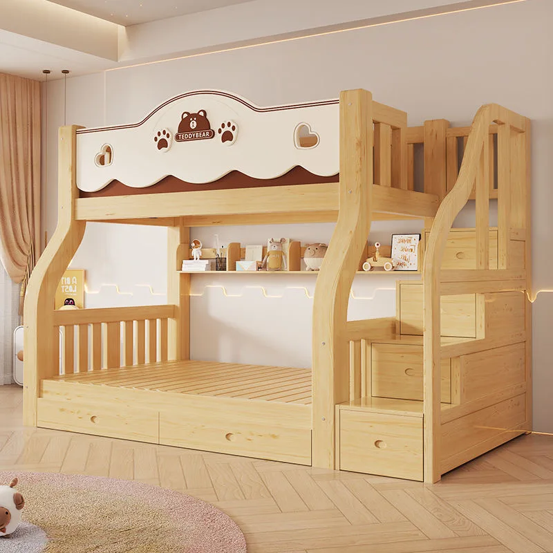 Full Solid Wood Mother_children Bunk Bed High and Low Bed Princess Bed Storage