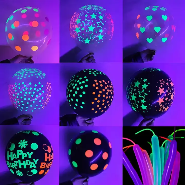 Neon Glow Long Balloons UV Reactive Fluorescent Balloons Magic Balloons 80s 90s Birthday Black Light Party Decorations