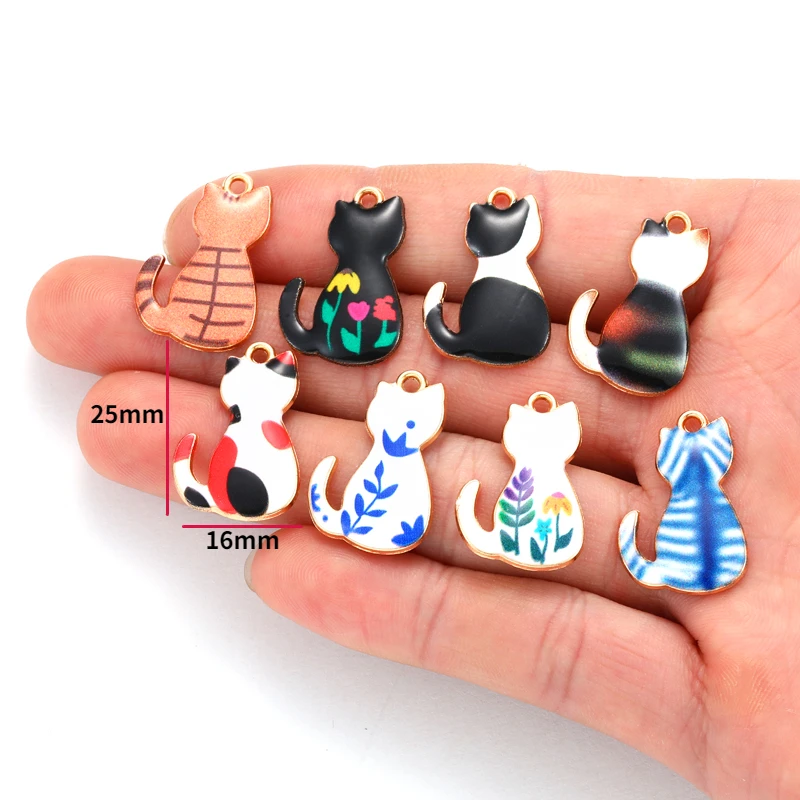 Enamel Alloy Charm Cartoon Cat Earring Pendant DIY Keychain Necklace Jewelry Accessories Kawaii Earring Charms W388