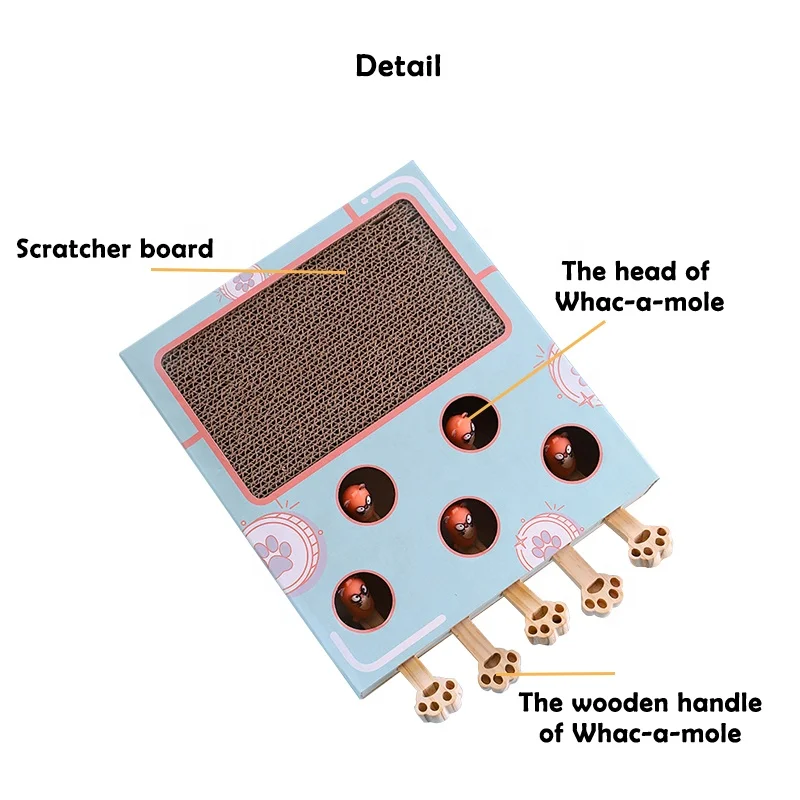 Ecofriendly Cardboard Cat Scratcher Mat 3 In 1 Bell Ball Whac-a-mole Game Interactive Cat Toys Scratcher
