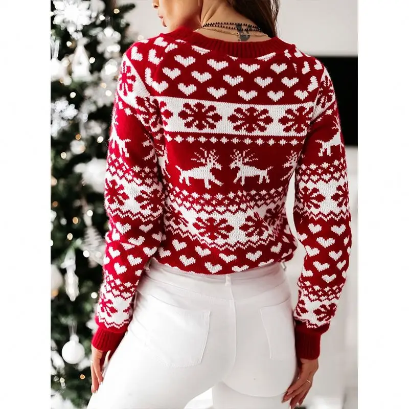 2021 new arrivals winter women crop top red color christmas cute Elk long sleeve women sexy knitted sweater