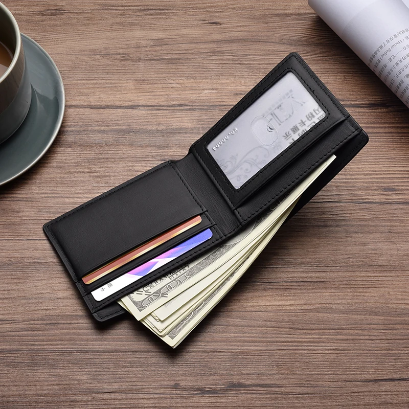 
Slim Wallet With Elastic Front Pocket Card Holders And Cash Carbon Fiber Leather Black Wallet Rfid Blocking Purse 