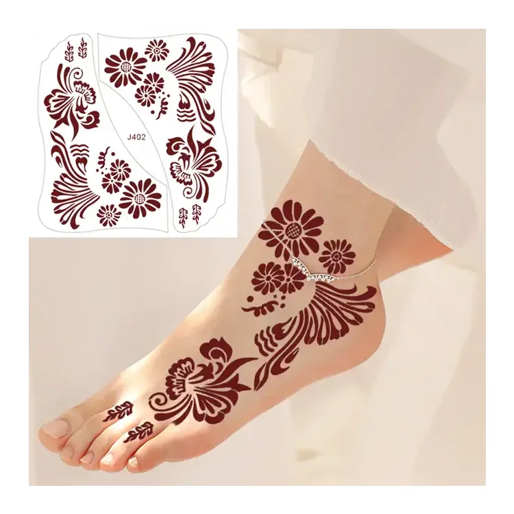 Manufacture Foot Templates Non Toxic Waterproof Full Feet Red Brown Henna Tattoos Stencils Custom Removable Indian Hanna Tattoos