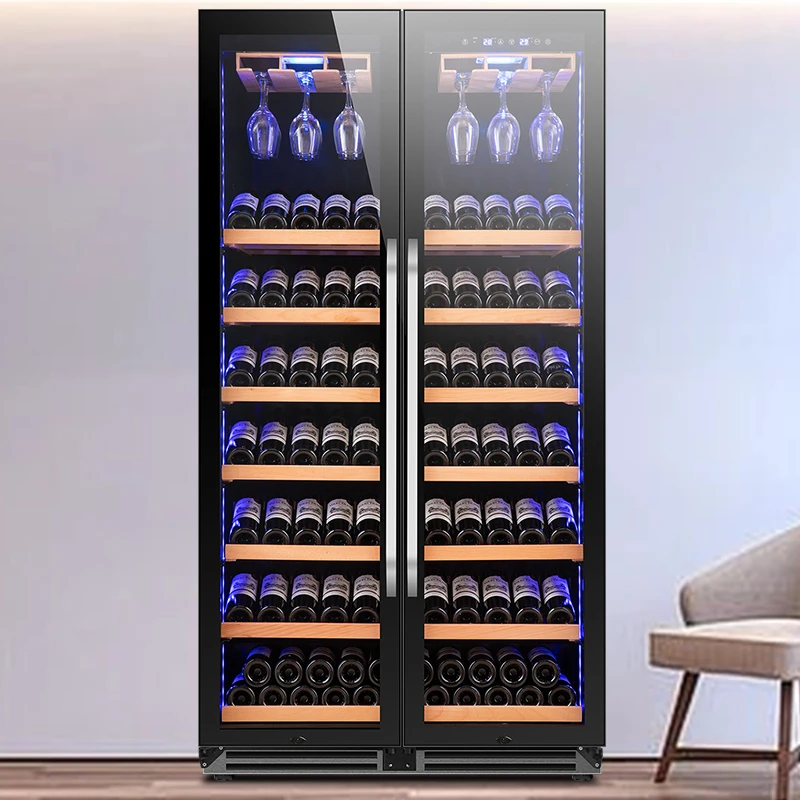 JiuFu стеклянный Французский двойной дверной винный погреб шкаф охладитель вина Двухзонный холодильник для ресторана