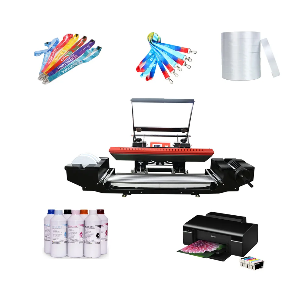 Cheap Price 25x100cm Single Sided Sublimation Ribbon Hydraulic Lanyard Heat Press Transfer Printing Machine for Fabric