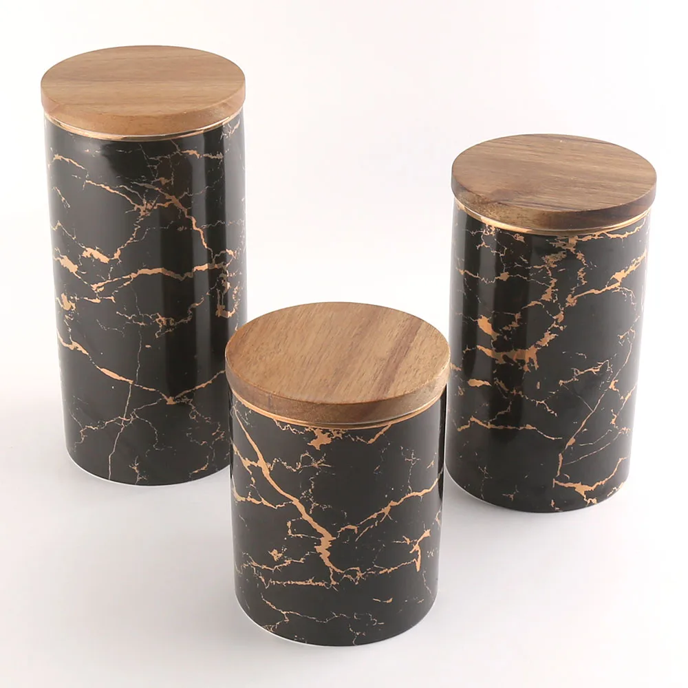 Керамические фарфоровые контейнеры для хранения чая и кофе, 30 унций, банки с деревянными крышками