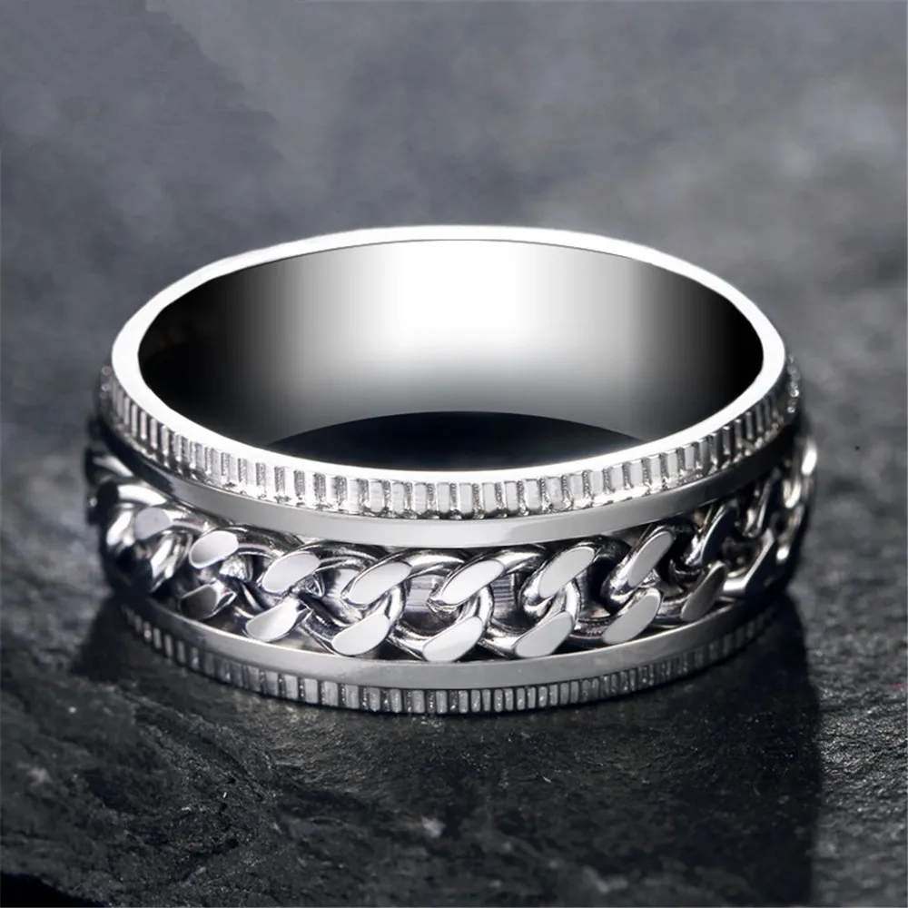 Hip Hop Rings Men Stainless Steel Men Ring Rotate Titanium Ring For Men