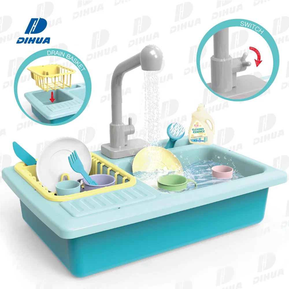 Children Electric Dishwasher Playing Toy with Running Water, Automatic Kitchen Sink Toys Play House Pretend Role Play Toys