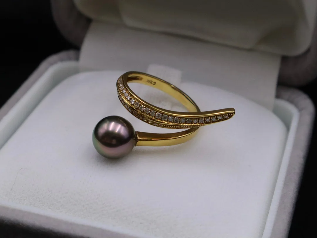 Wholesale Unisex Tahitian Pearl Ring with New Design Seawater Pearl with Parallel Lines Classic Jewelry for Anniversary