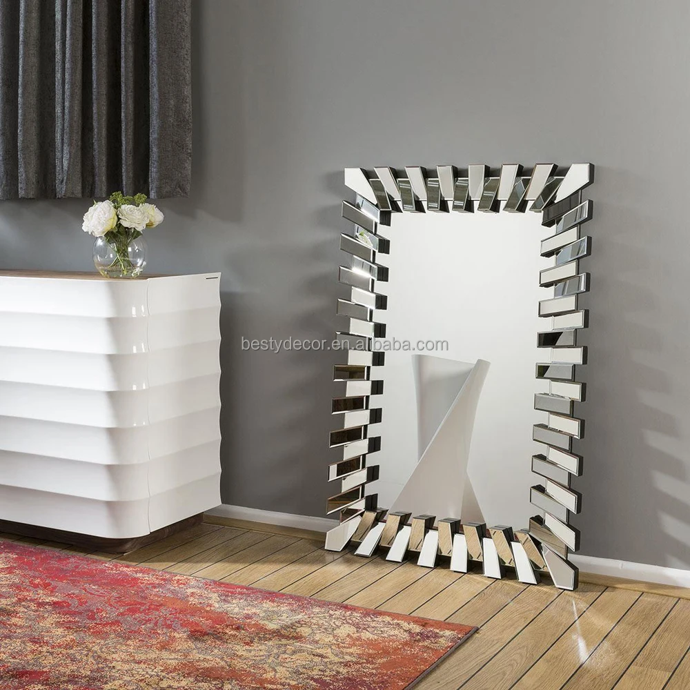 Factory Wholesale 3D Frameless Venetian Large Rectangle Bevel Crushed Diamond Design Mirrors