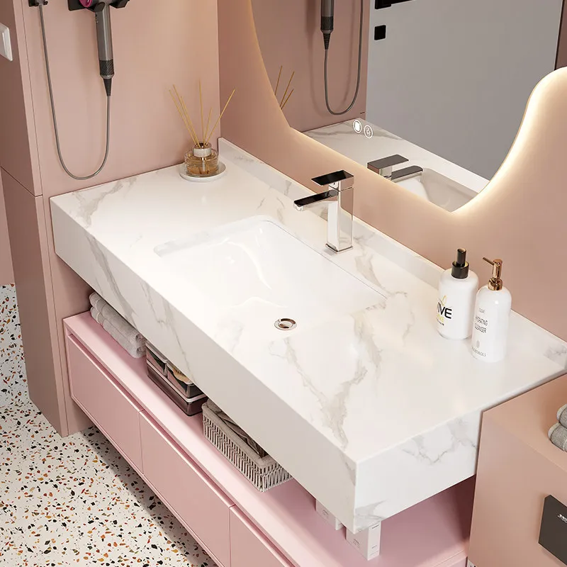 GUCI lovely pink little bear smart mirror bathroom cabinet wall hung mounted sintered stone vanity