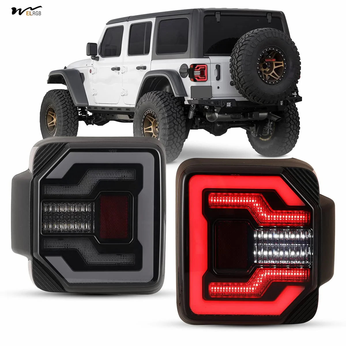 Offroad Tail Lights LED Rear Lights Car Rear Lamps Assembly Replacement 1Pair Matte Black Housing/Smoke Lens