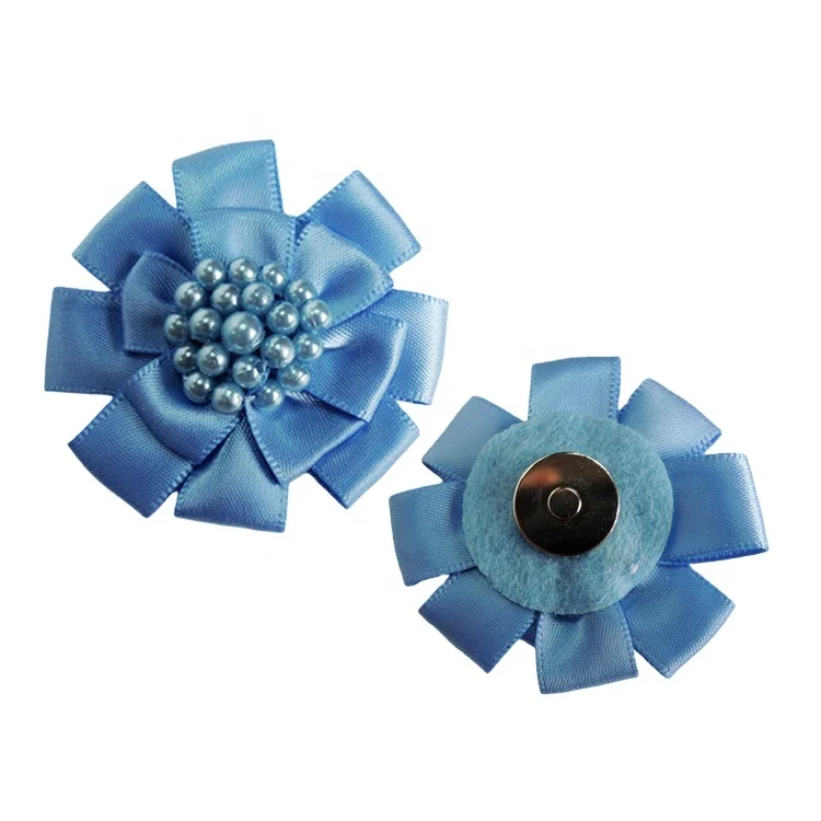 Wholesale Garment Decorative Flower Handmade Satin Ribbon Flowers With Pearls