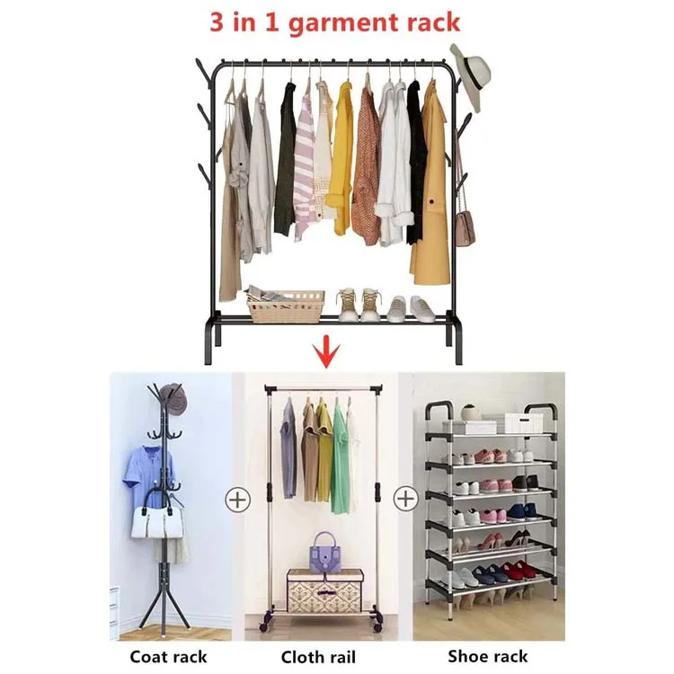Metal Cloth Stand Clothes Hanger Stand Clothe Rack With Shelves