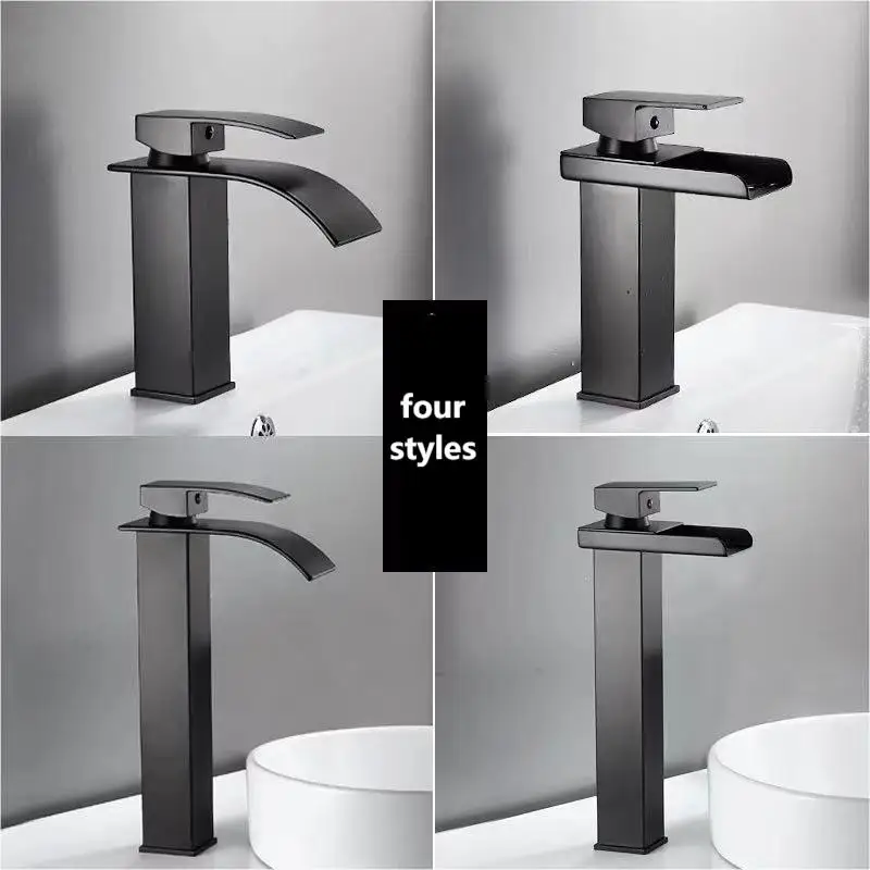 European Style Brass Waterfall Faucet Bathroom Multiple Colors Basin Faucet Flat Nozzle Straight Nozzle Wide Brim Nozzle